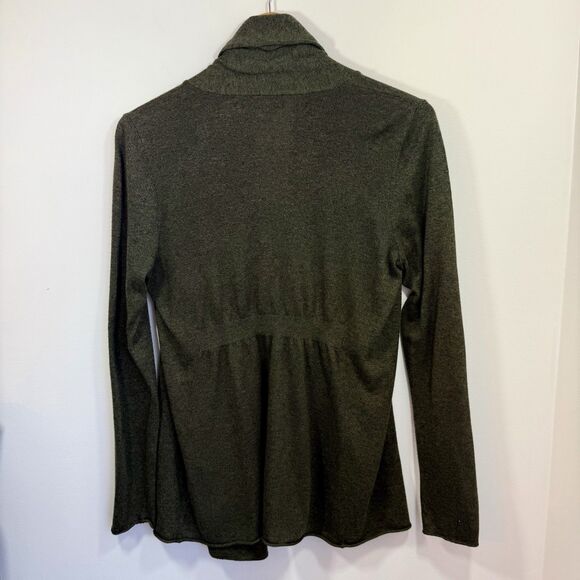 Express Large Sweater Open Front Cardigan Gray Green Shawl Long Sleeve Ruching - Picture 2 of 10